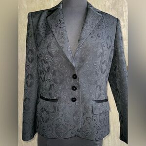 Ports 1961 Black Jacquard Wool Blend Blazer - Sz 10